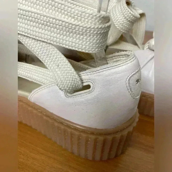 FENTY PUMA Women's 8.5 The Bow Creeper Sandals Cream Leather Lace Up Flatform - Picture 13 of 16